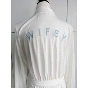 PJ Salvage Wifey Robe White Blue Embroidery Size Large Bride Wedding Bridal